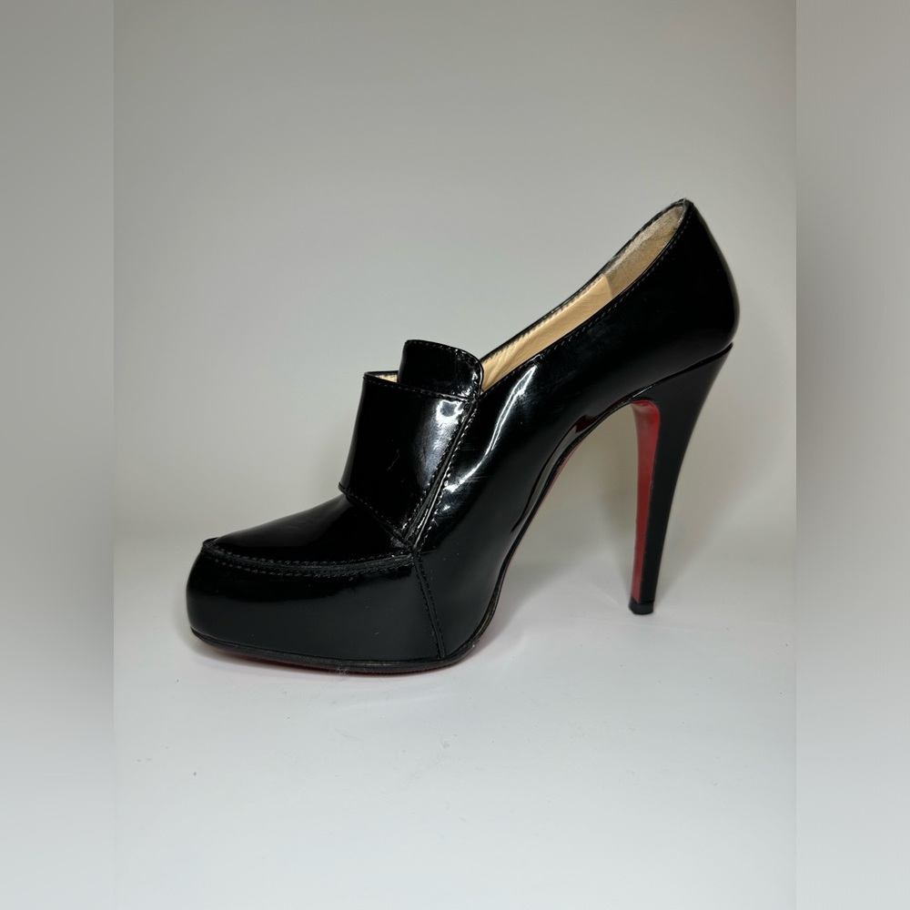 $775 Christian Louboutin Black Patent Leather Lapano Loafer Ankle Booties 36
